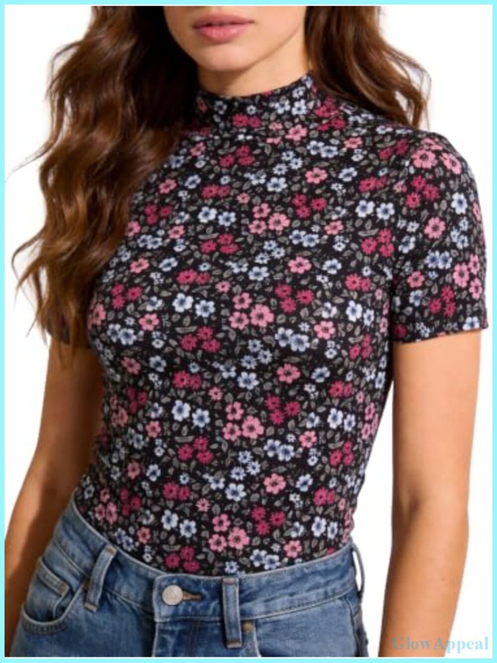 Mock Neck Short Sleeve Top Slim Fit Stretch Pullover Casual Summer